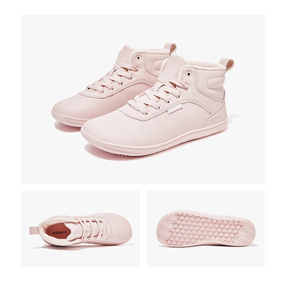 HOBIBEAR Unisex-Barfußschuhe für den Winter, Damen und Herren, breite Zehenkappe, mit Kunstfell gefüttert, Knöchel-Sneaker, Schnürschuhe aus Kunstleder