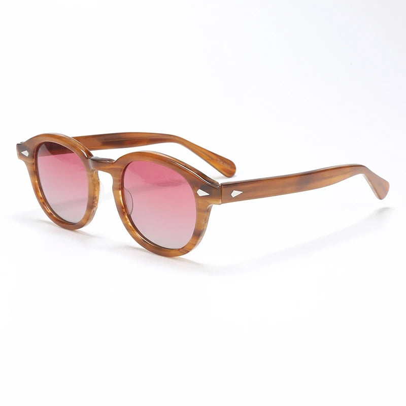 Ochelari de soare polarizați pentru bărbați și femei, stil Johnny Depp Lemtosh, ochelari de soare retro cu ramă rotundă din acetat și lentile UV400, Oculos