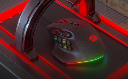 Rato Gaming MMO Redragon M811 Aatrox, rato gamer RGB com fios e 15 botões programáveis, com construção ergonómica para uma pega natural