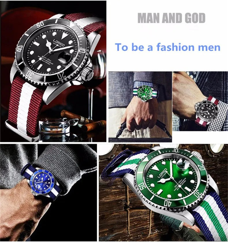 LOREO New Sapphire Glass Automatic Mechanical Watch Luxury Steel 200m Waterproof Business Watch Men Watches Reloj Hombre
