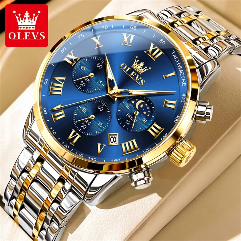 OLEVS 5529 Top-Luxusmarke Herrenuhr wasserdicht leuchtend Edelstahl Mondphase Timing Code Uhr neue Quarz-Herrenuhr