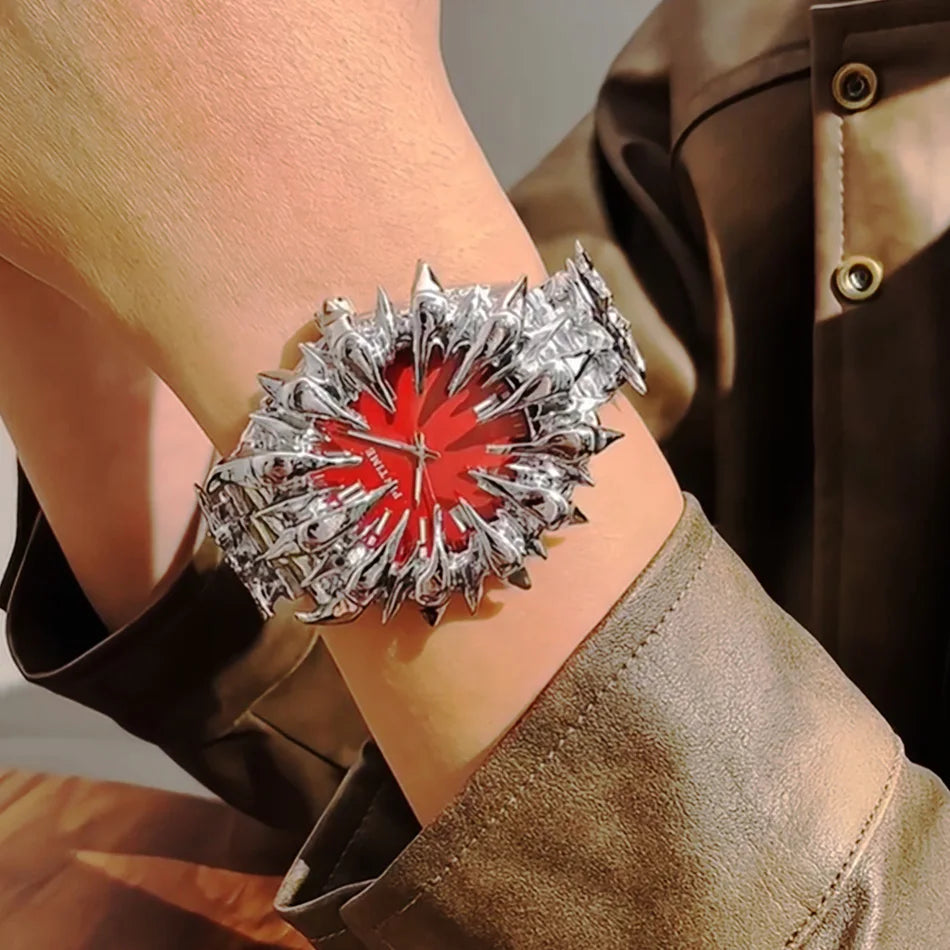 Special-shaped lightning dragon scale spike soldering watch design heavy industry trend Y2K Watches Quirky Quartz Wristwatches