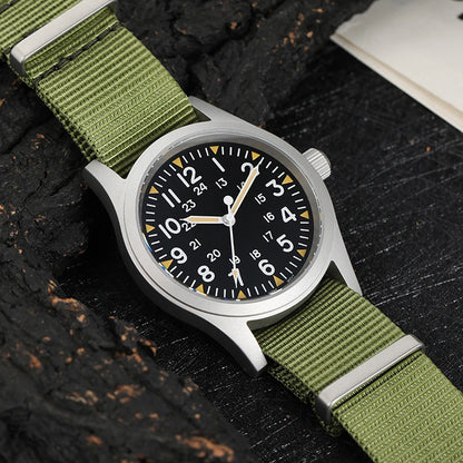 Militado ML05 Military Watch VH31 Sweep Movement Domed Sapphire Crystal Wristwatch High Clear AR Coating 38mm Vintage Watches