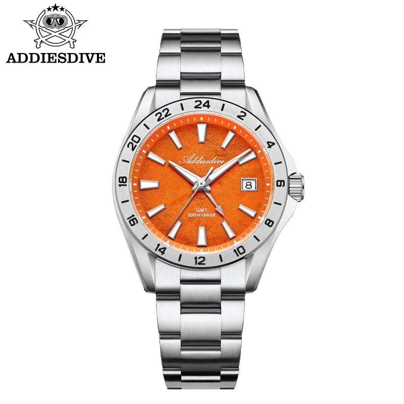 ADDIESDIVE Luxury Swiss Ronda GMT Watch 200M Water Resistant Dual Time Zone BGW9 Luminous 38mm Stainless Steel Quartz Movement