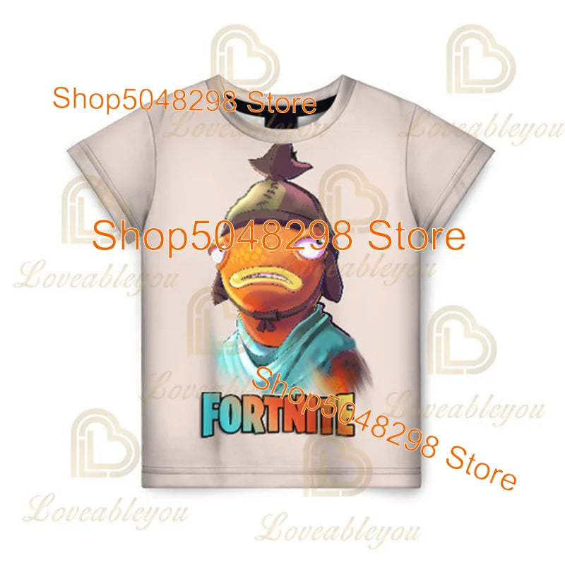 Детска тениска Cartoon Fortnite New Summer с 3D принт за момчета и момичета, streetwear дрехи за възрастни и деца, забавна тениска с обло деколте