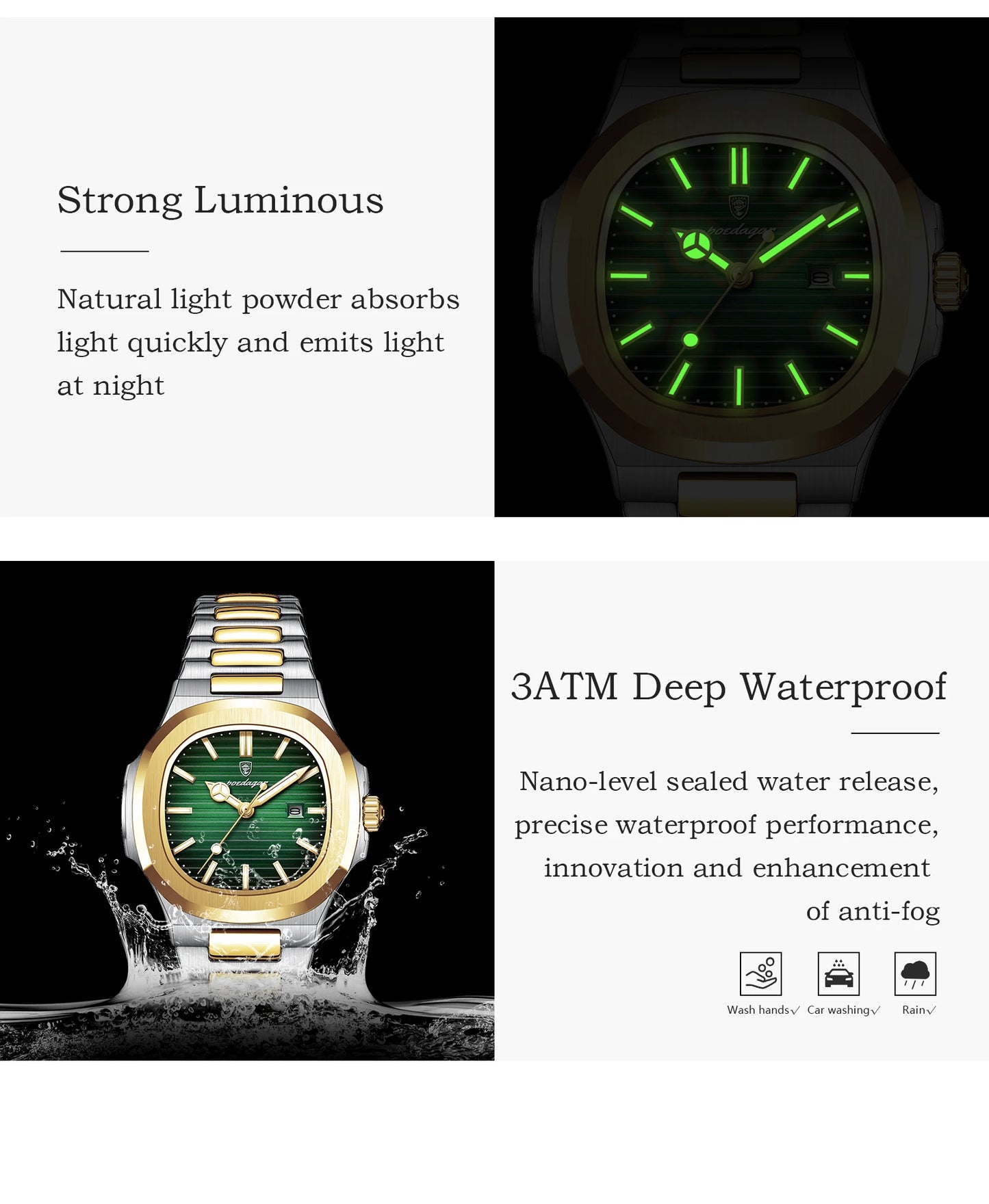 POEDAGAR Square Luxury Watch For Woman Waterproof Luminous Date Ladies Wristwatch Stainless Steel Fashion Quartz Women's Watches