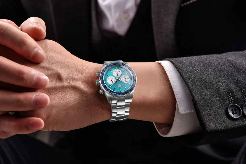 Relógios masculinos Rolls Timi Panda – Cronógrafo de quartzo, modelo de luxo, vidro de safira com tratamento antirreflexo, estanque, estilo desportivo
