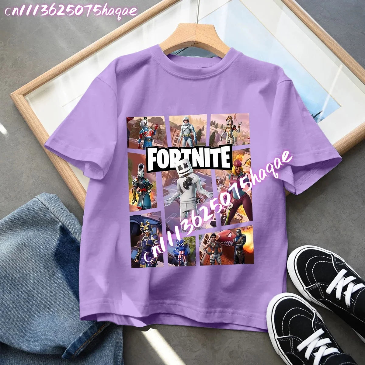 T-shirts Fortnite para Criança com Figuras Anime Estampadas, Tops de Desenho Animado Fortress Night, Roupa de Verão para Meninas, Manga Curta, Pullover Tees