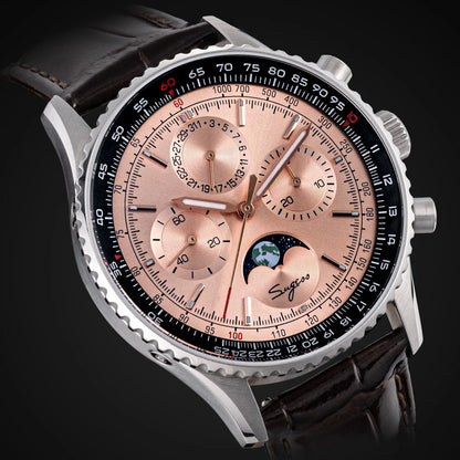Sugess Chronograph Watch of Man ST1908 Swanneck Movement Mechanical Moonphase Wristwatches Waterproof Calendar Vintage New S468