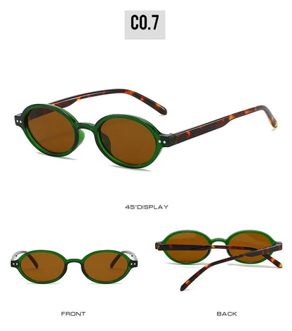 Ochelari de soare SO&EI Retro, mici, ovali, pentru femei, cu nituri, model leopard, pentru bărbați, stil punk, cu protecție UV400