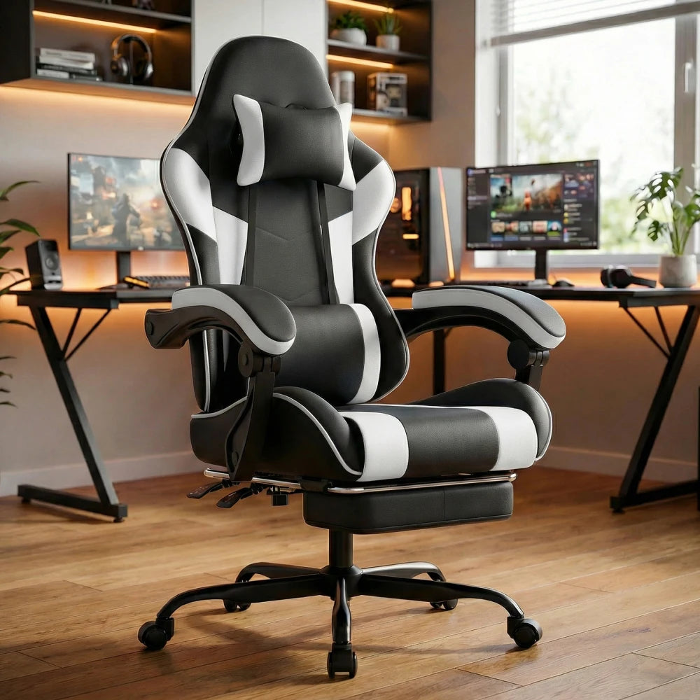 Ergonomic Computer Gaming Chair with Waist Support, Breathable PU Leather Office Chair, Seat Height and Backrest Adjustable