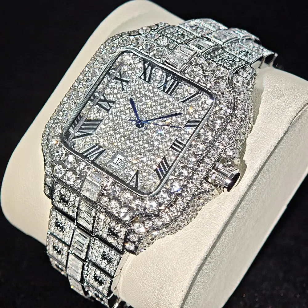 UNIGUET Fashion Diamond Watch for Men Luxury Waterproof Square Quartz Clocks Hip Hop Ice Out Jewelry Wristwatch Male Hot Sell