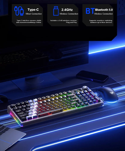 AULA F98Pro V3 Mechanical Keyboard 3-mode Wireless Bluetooth Hot-swap E-sports Customized Transparent Keycaps RGB Game Keyboards