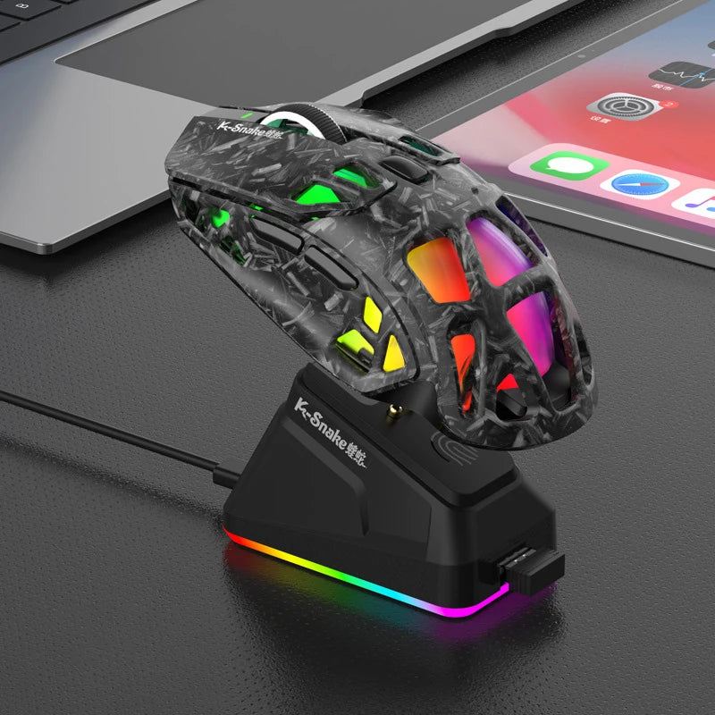 Лека геймърска мишка Lenovo Tri-Mode с RGB зарядна докинг станция 12000DPI 2.4G/Bluetooth/кабелна ергономична мишка за PC и лаптоп