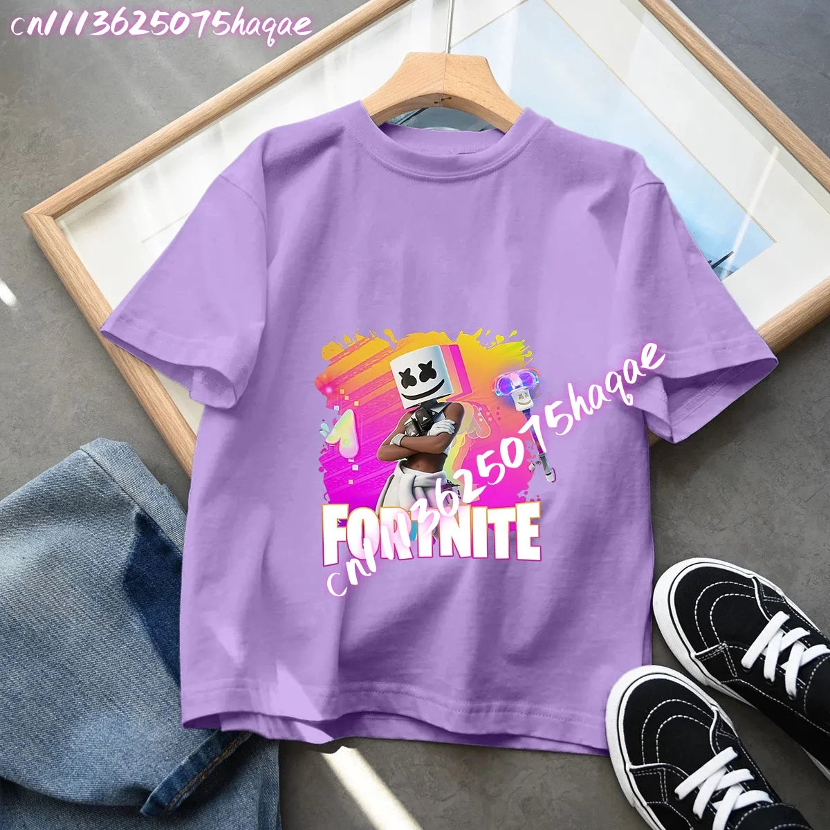 T-shirts Fortnite para Criança com Figuras Anime Estampadas, Tops de Desenho Animado Fortress Night, Roupa de Verão para Meninas, Manga Curta, Pullover Tees