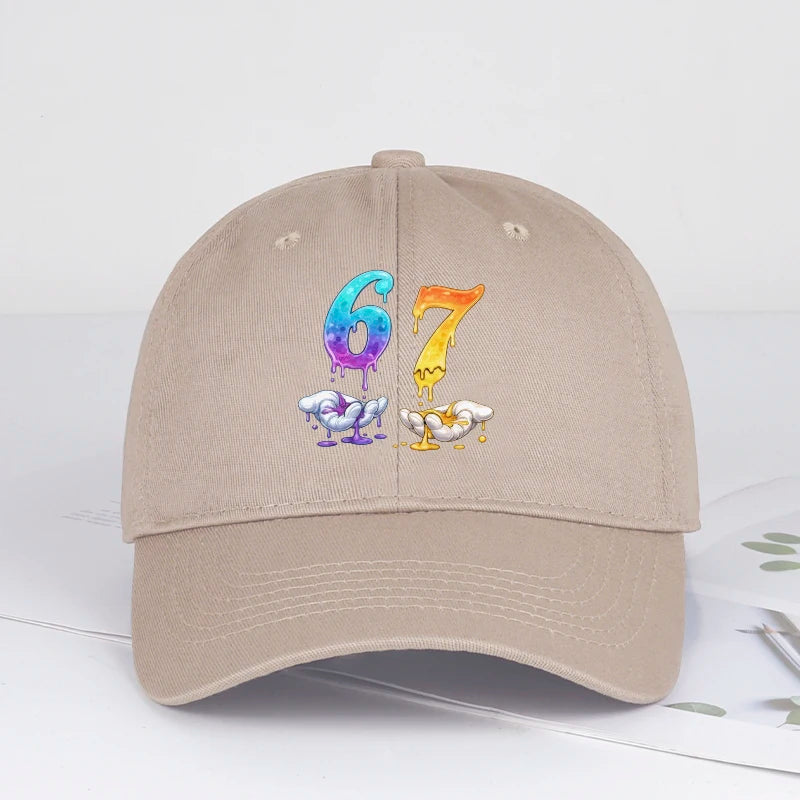 Colorful Dripping Number 67 Print Baseball Cap Adjustable Unisex Cartoon Streetwear Sun Hat