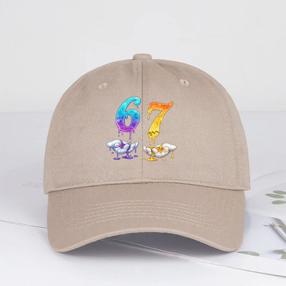 Colorful Dripping Number 67 Print Baseball Cap Adjustable Unisex Cartoon Streetwear Sun Hat