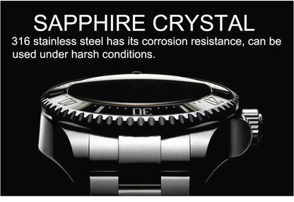 LOREO New Sapphire Glass Automatic Mechanical Watch Luxury Steel 200m Waterproof Business Watch Men Watches Reloj Hombre