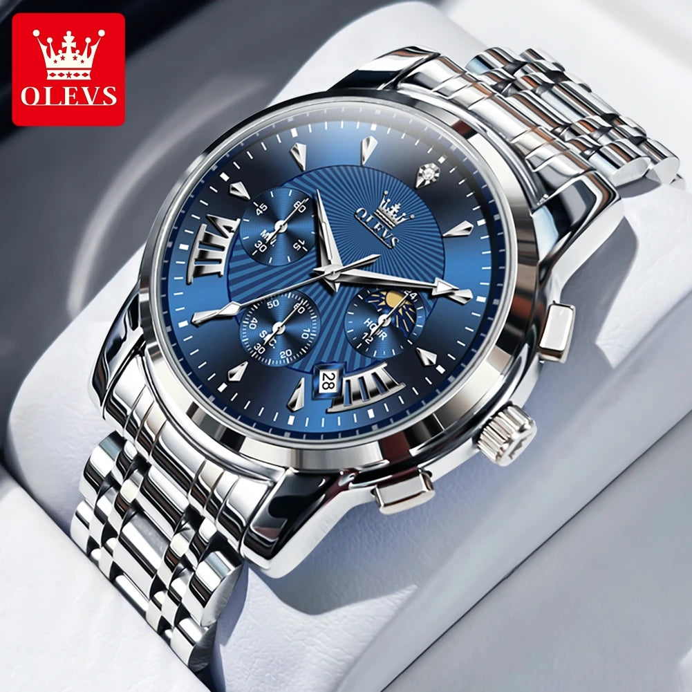 OLEVS Brand Fashion Red Watch for Men Luxury Sport Waterproof Stainless Steel Chronograph Quartz Watches Relogio Masculino