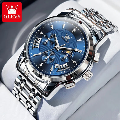OLEVS Brand Fashion Red Watch for Men Luxury Sport Waterproof Stainless Steel Chronograph Quartz Watches Relogio Masculino