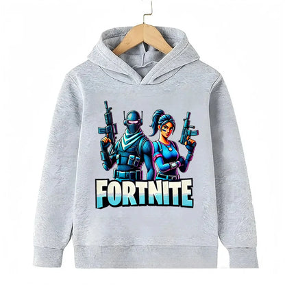 Sweats com capuz para criança com estampado do jogo Fortnite, conjunto cartoon confortável, tops largos de manga comprida, roupa de outono e inverno