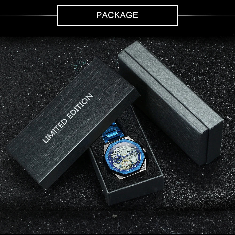 Forsining Casual Automatic Mechanical Watch for Men Luminous Hands Stainless Steel Strap Fashion Luxury Skeleton Mens Watches