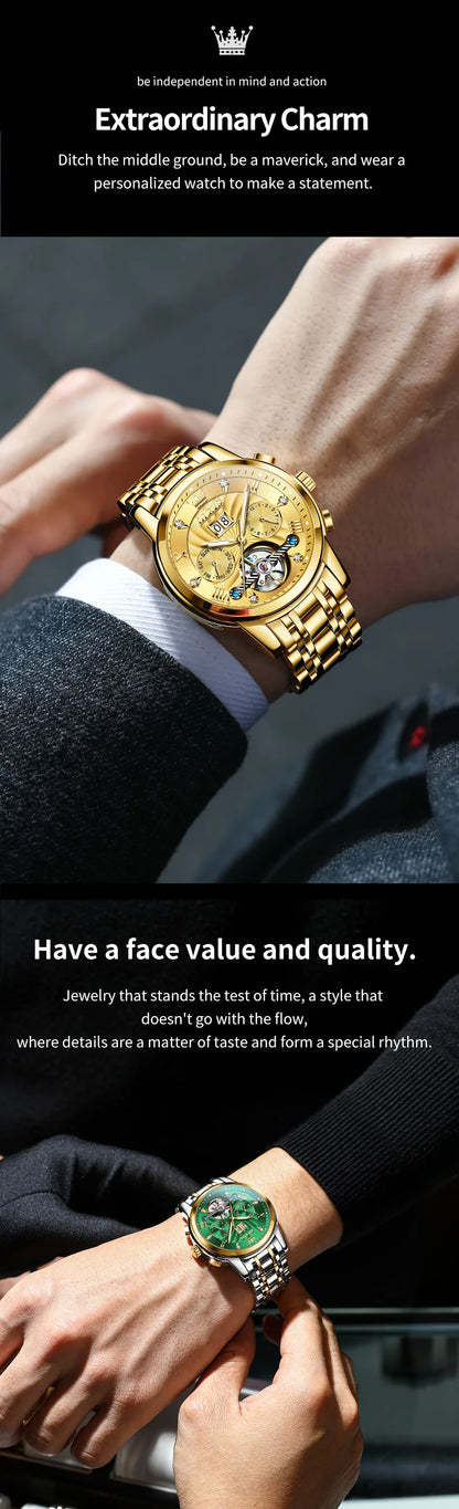 OLEVS Men's Watches 9910 Luxury Fashion Original Automatic Mechanical Watch for Man Waterproof Luminous Hollowed Out Movement