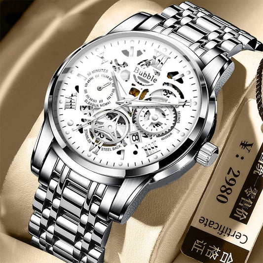 Relógio de homem UTHAI L93 – Estilo moderno, luxo acessível e versátil; movimento de quartzo, visor luminescente, resistente à água, mostrador perfurado com algarismos romanos.