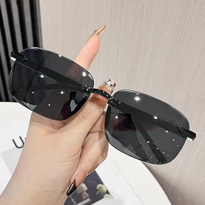 Ochelari de soare vintage, fără ramă, cu margini tăiate, ochelari de soare de designer, ochelari de soare de lux maro și verzi, UV400, pentru bărbați și femei