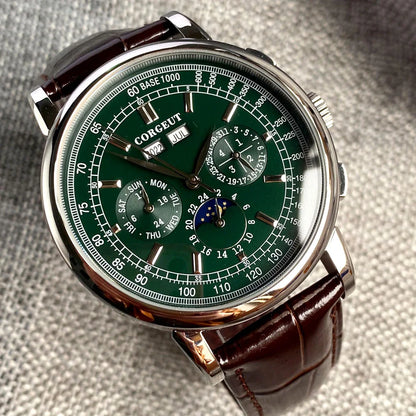 Corgeut Multi Functional Watch Automatic Mechanical Watch for Men 42mm Day Date Month Year Day/Night ST1655 Movt Polished Case