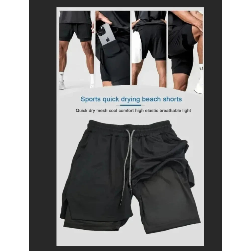 Dragon Ball Wukong Printed Double Layer Shorts for Men, Elastic Drawstring, Spring/Summer Breathable Sports and Fitness Shorts