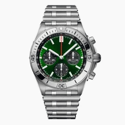 44mm Contemporary Luxury Male Quartz Watch High Accuracy Movement Date Window Chronograph Solid Stainless Steel Bracelet Casual