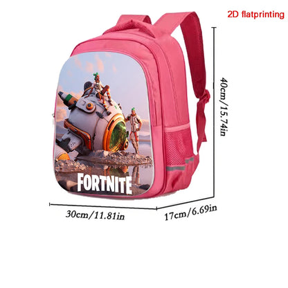 16" Fortnite Cartoon Red Backpack Unisex Dual Zipper Large Capacity School Bag Kids Bookbag Boys Girls Ages 5-8