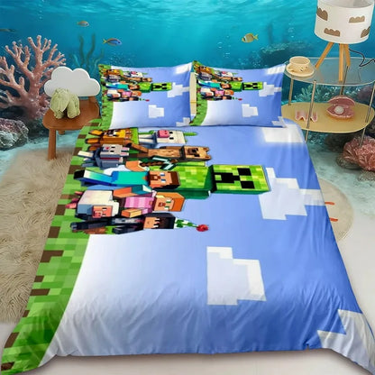Minecraft 2/3pcs Duvet Cover Cute Cartoon Game Quilt Cover Bedding Set with 1/2 Pillowcase Gifts Bedroom Dormitory