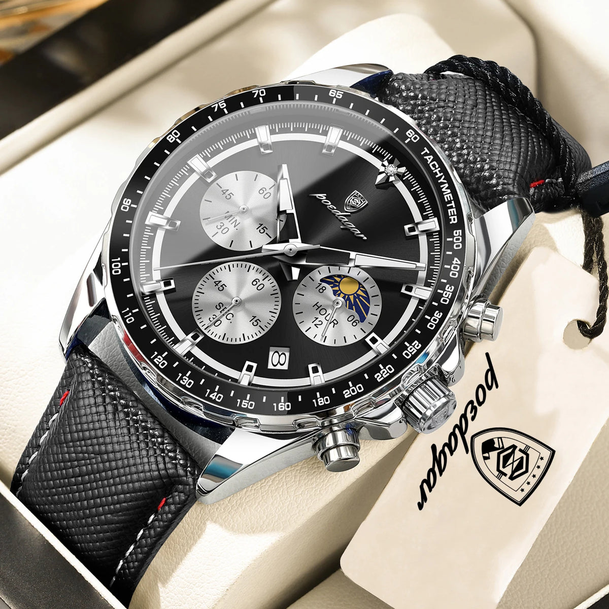 Relógio de luxo para homem POEDAGAR, elegante e estanque, cronógrafo de quartzo com data, estilo clássico e luminoso.