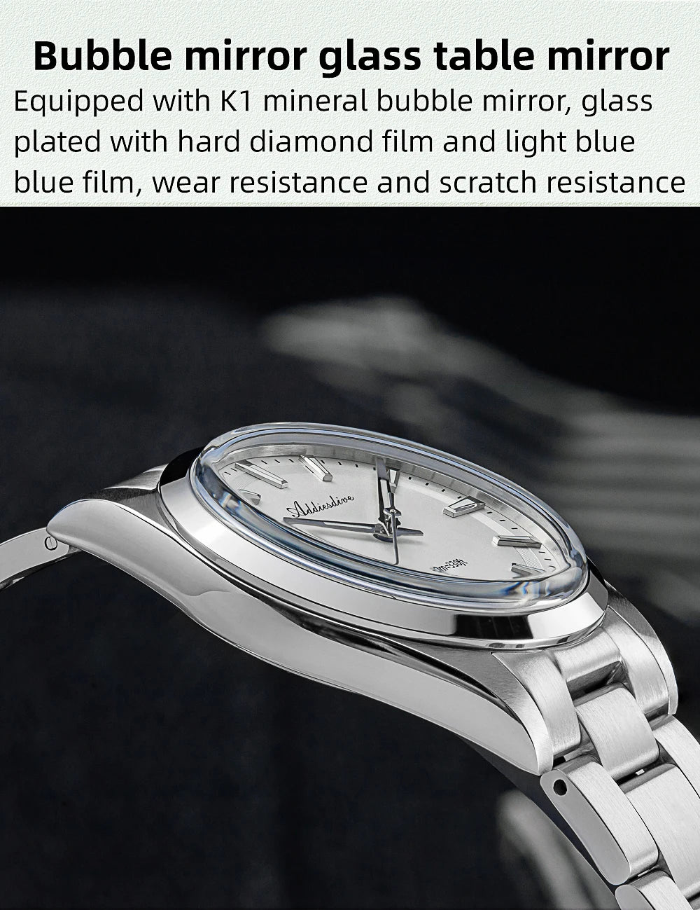 ADDIESDIVE Luxury Men's Steel Watch Bubble Mirror Glass Quartz Watch BGW9 Blue Luminous 100ATM Analog Watch Reloj Hombre AD2066