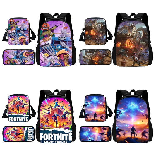 Hot Game Shooting Fortnite Child School Backpack with Shoulder Bag and Pencil Bags, School Bags for Boys and Girls, Best Gift
