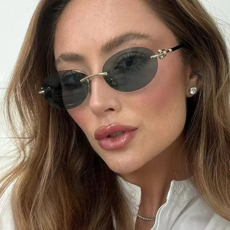 Ochelari de soare ovali fără ramă, de înaltă calitate, casual și luxoși, pentru femei, fără ramă, la modă și personalizați