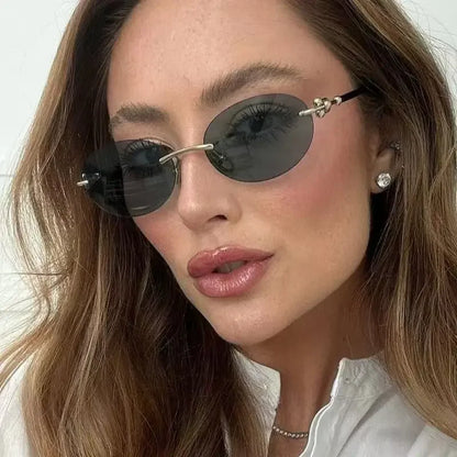 Ochelari de soare ovali fără ramă, de înaltă calitate, casual și luxoși, pentru femei, fără ramă, la modă și personalizați