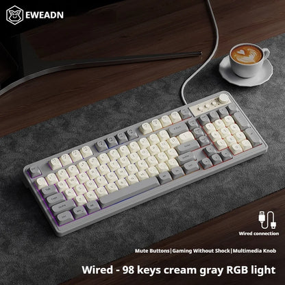 Teclado de escritório gaming EWEADN G98, membrana com retroiluminação arco-íris, USB com fio, externo e silencioso, teclado numérico, design digital