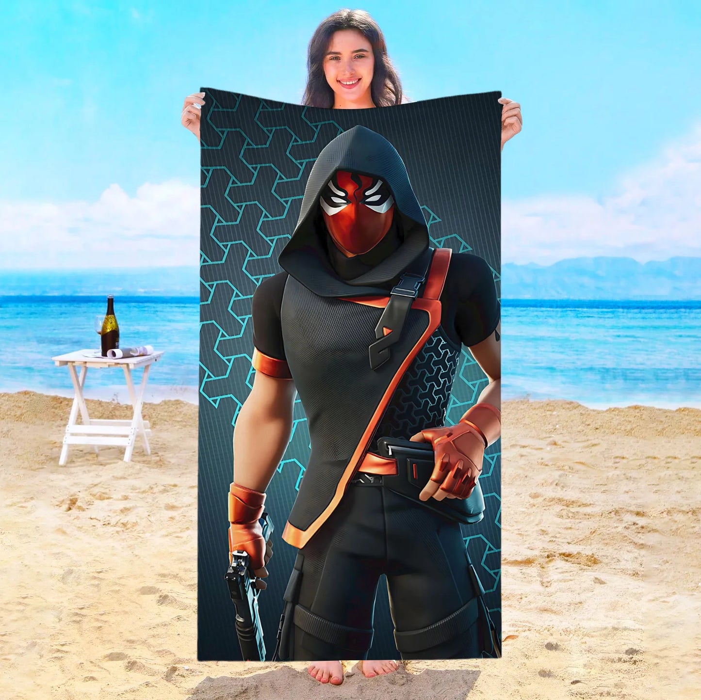 Toalha de Praia Game F-Fortnites em Microfibra para Hotel, Casa de Banho, Sauna, Spa, Praia, Viagem, Piscina, Casa, Banho de Bebé, Ginásio e Duche