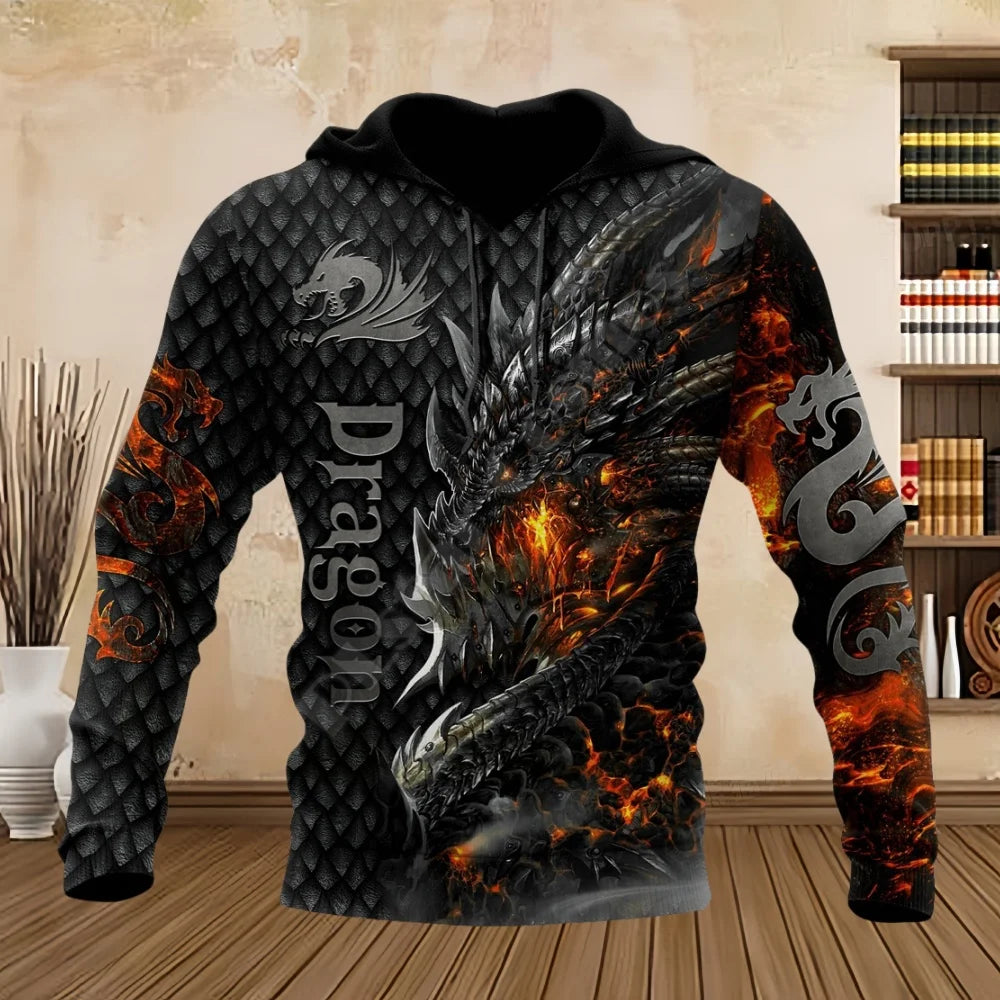 Tatuointilohikäärme-svetarit kevääseen ja syksyyn, 3D-kuviointi, miesten hupulliset pitkähihaiset hupparit, unisex-streetwear, rennot svetarit miehille