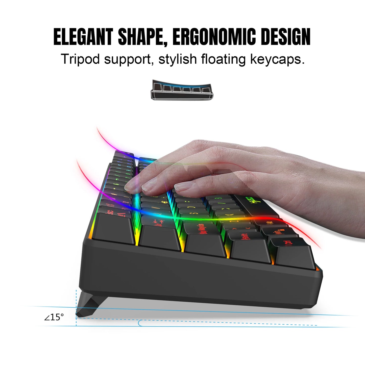 Promoção imperdível! Teclado gaming com fios espanhol de 69 teclas, retroiluminação RGB e design compacto 68%, um acessório indispensável para profissionais de escritório e gamers