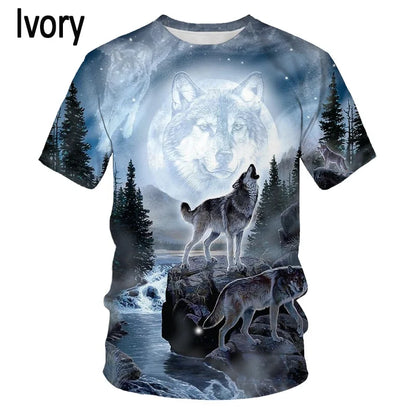 T-shirts 3D imprimés « Loup » tendance pour hommes/femmes – T-shirt graphique original à manches courtes