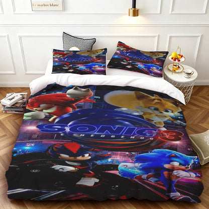 Husă de plapumă Sonic pentru copii – Set de lenjerie de pat cool, husă de plapumă pentru decorul dormitorului, moale și confortabilă – dimensiuni: Twin, Double, Queen și King