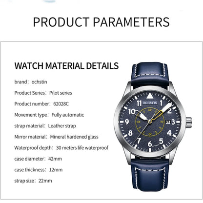 OCHSTIN Mens Fashion Luxury Mechanical Automatic Skeleton Watch Transparent Back Cover Creative Design With Yellow Calendar Dial