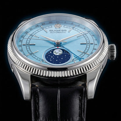 Sugess 40mm Watch of Men Moonphase Automatic ST2108 Movement Sapphire Crystal Mechanical Wristwatches Waterproof Date 2024 New