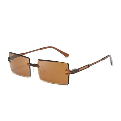 Ochelari de soare vintage, fără ramă, cu margini tăiate, ochelari de soare de designer, ochelari de soare de lux maro și verzi, UV400, pentru bărbați și femei