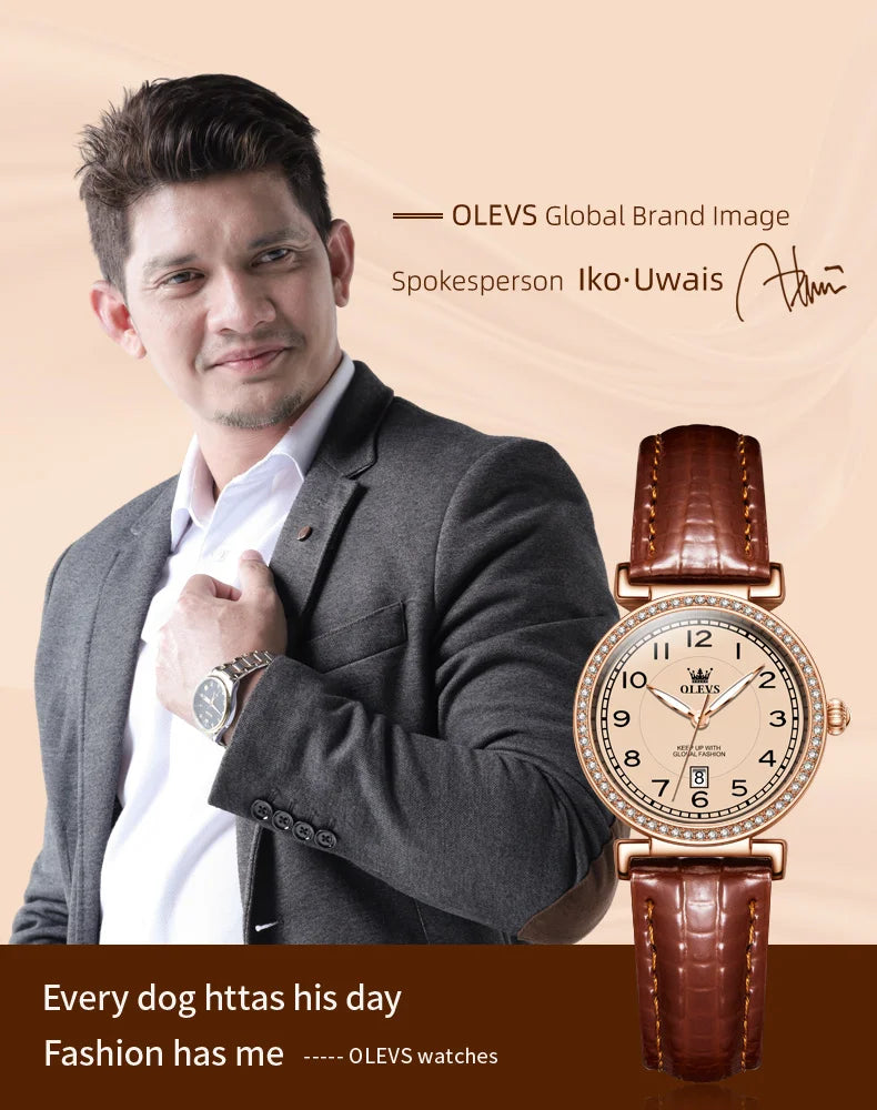 OLEVS 2025 New Fashion Womens Watches Top Brand Luxury Leather Strap Waterproof Calendar Diamond  Quartz Watch Relogio Feminino