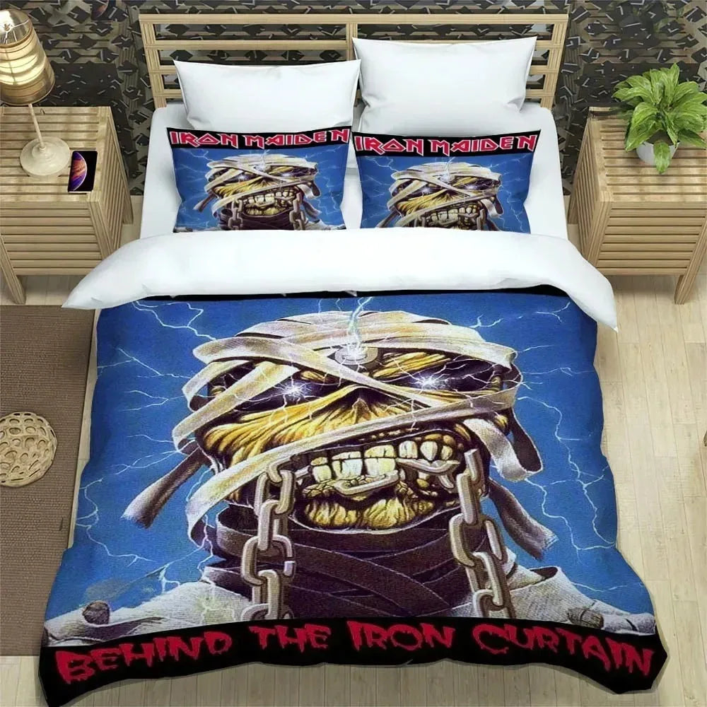 Set di biancheria da letto 3D Rock Band I-Iron-M-Maiden: raffinato set di biancheria da letto, composto da copripiumino, piumone e set completo, regalo di compleanno di lusso